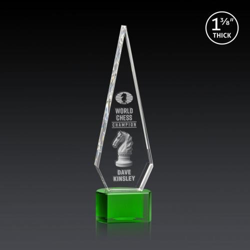 Awards and Plaques - Crystal Trophies - Cullen 3D on Half Round Base Green Crystal Trophy