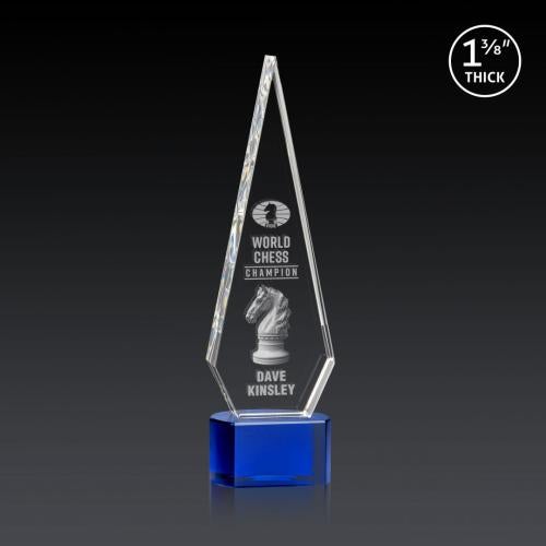 Awards and Plaques - Crystal Trophies - Cullen 3D on Half Round Base Blue Crystal Trophy