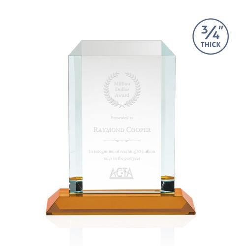 Awards and Plaques - Crystal Trophies - Carey Amber Rectangle Crystal Trophy