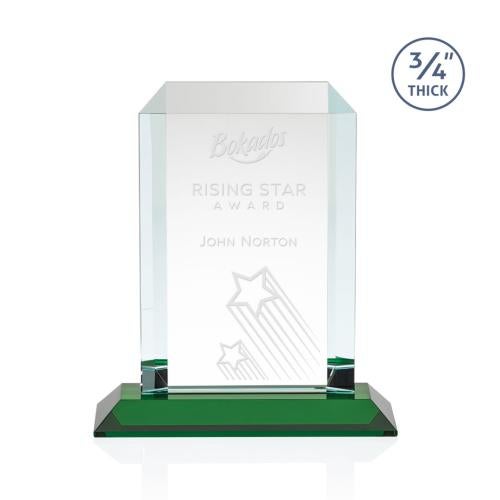 Awards and Plaques - Crystal Trophies - Carey Green Rectangle Crystal Trophy