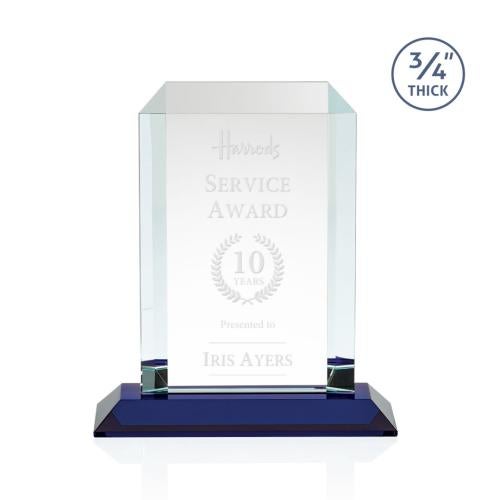 Awards and Plaques - Crystal Trophies - Carey Blue Rectangle Crystal Trophy