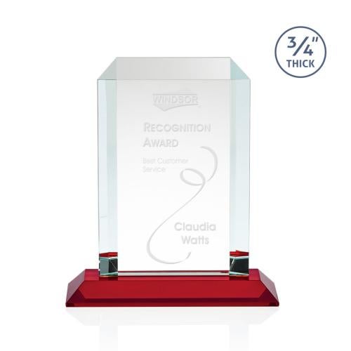 Awards and Plaques - Crystal Trophies - Carey Red Rectangle Crystal Trophy