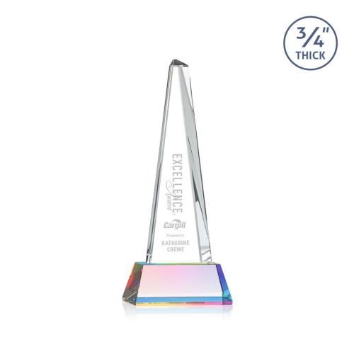 Awards and Plaques - Crystal Trophies - Womack Tower on Helton Base Prismatic Towers Crystal Trophy