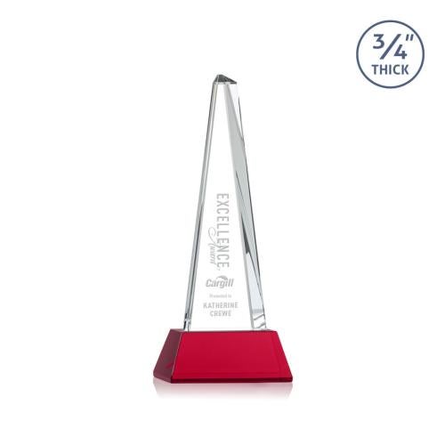 Awards and Plaques - Crystal Trophies - Womack Tower on Helton Base Red Towers Crystal Trophy