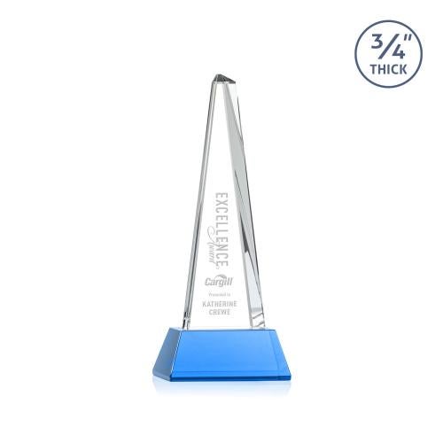Awards and Plaques - Crystal Trophies - Womack Tower on Helton Base Sky Blue Towers Crystal Trophy