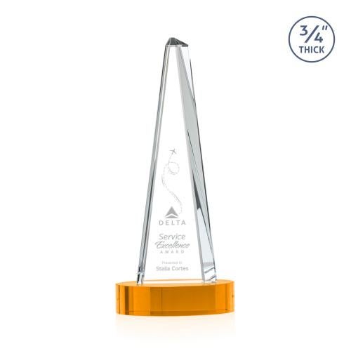 Awards and Plaques - Crystal Trophies - Womack Tower on Alberton Base Amber Towers Crystal Trophy