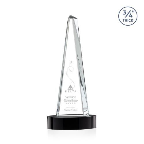 Awards and Plaques - Crystal Trophies - Womack Tower on Alberton Base Black Towers Crystal Trophy