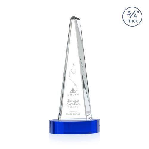 Awards and Plaques - Crystal Trophies - Womack Tower on Alberton Base Blue Towers Crystal Trophy