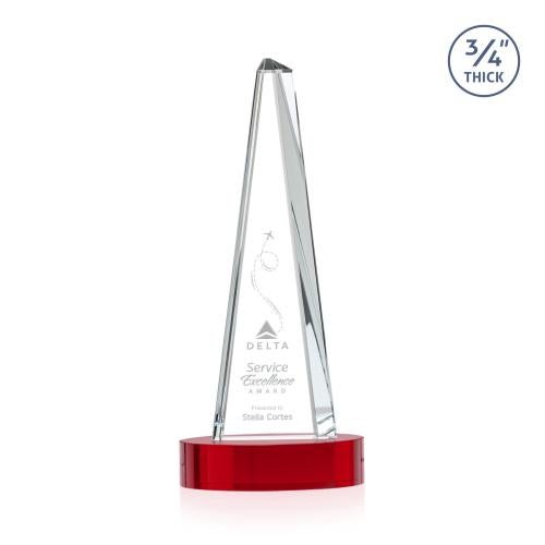 Awards and Plaques - Crystal Trophies - Womack Tower on Alberton Base Red Towers Crystal Trophy