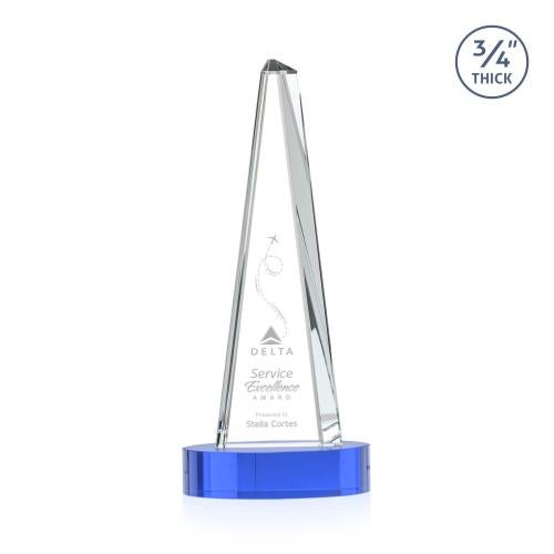 Awards and Plaques - Crystal Trophies - Womack Tower on Alberton Base Sky Blue Towers Crystal Trophy