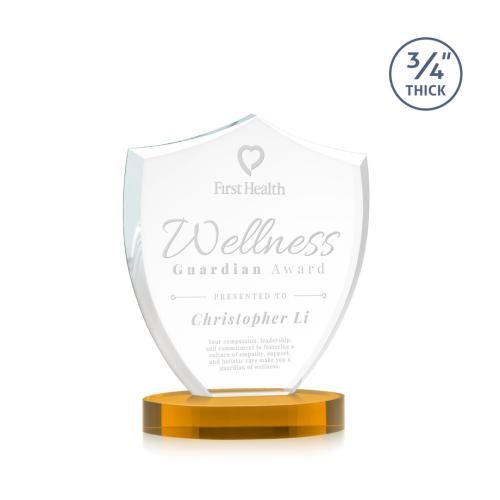 Awards and Plaques - Crystal Trophies - Escamilla Shield on Alberton Base - Amber