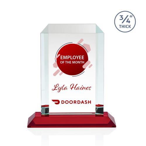 Awards and Plaques - Crystal Trophies - Carey Full Color Red Rectangle Crystal Trophy