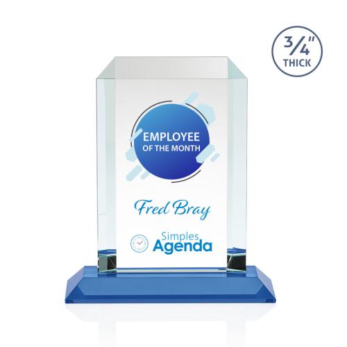 Awards and Plaques - Crystal Trophies - Carey Full Color Sky Blue Rectangle Crystal Trophy