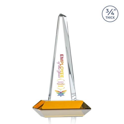 Awards and Plaques - Crystal Trophies - Womack Tower Full Color Amber Towers Crystal Trophy