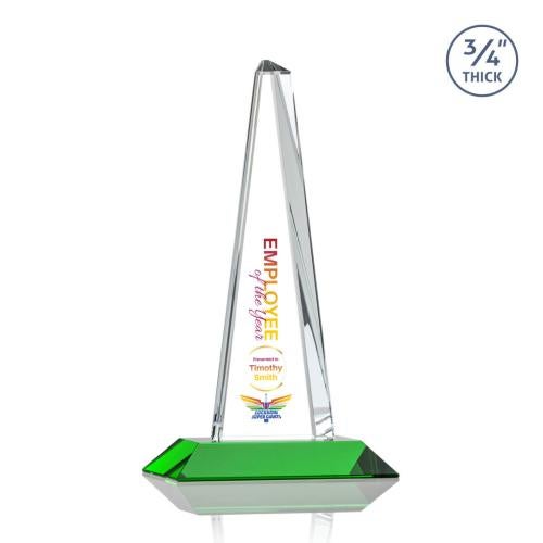 Awards and Plaques - Crystal Trophies - Womack Tower Full Color Green Towers Crystal Trophy