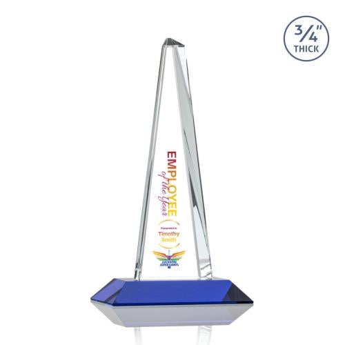 Awards and Plaques - Crystal Trophies - Womack Tower Full Color Blue Towers Crystal Trophy