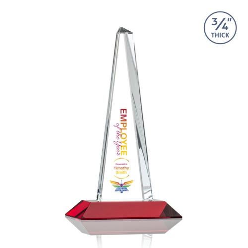 Awards and Plaques - Crystal Trophies - Womack Tower Full Color Red Towers Crystal Trophy