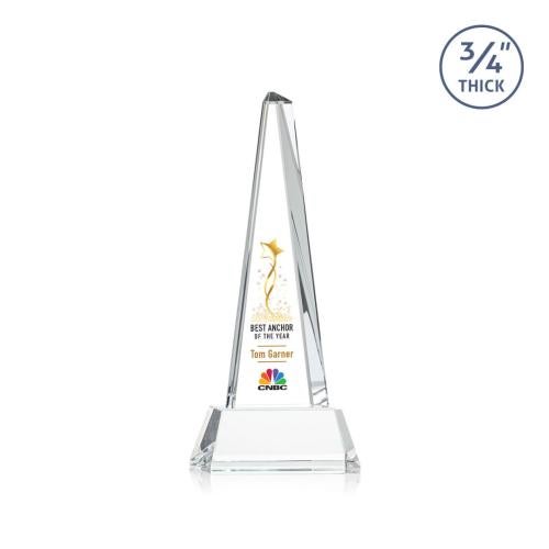 Awards and Plaques - Crystal Trophies - Womack Tower Full Color on Helton Base Clear Towers Crystal Trophy
