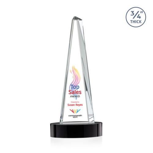 Awards and Plaques - Crystal Trophies - Womack Tower Full Color on Alberton Base  Black Towers Crystal Trophy