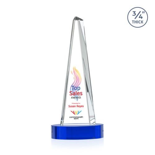 Awards and Plaques - Crystal Trophies - Womack Tower Full Color on Alberton Base  Blue Towers Crystal Trophy