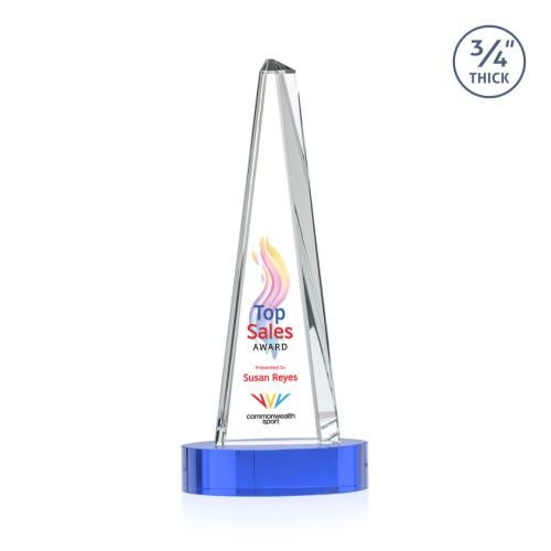 Awards and Plaques - Crystal Trophies - Womack Tower Full Color on Alberton Base Sky Blue Towers Crystal Trophy