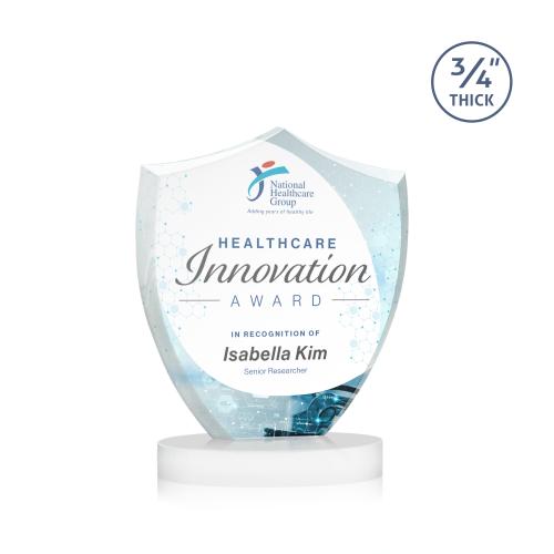 Awards and Plaques - Crystal Trophies - Escamilla Shield Full Color on Alberton Base Fagan Unique Crystal Trophy