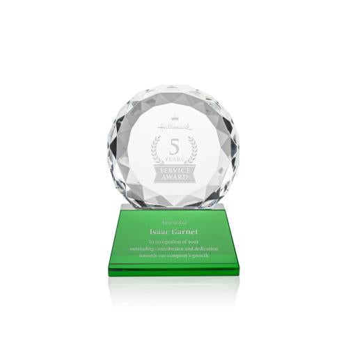 Awards and Plaques - Crystal Trophies - Milton on Pruitt Base Green Circle Crystal Trophy