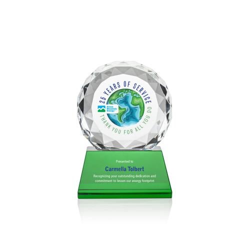 Awards and Plaques - Crystal Trophies - Milton Full Color on Pruitt Base Green Circle Crystal Trophy