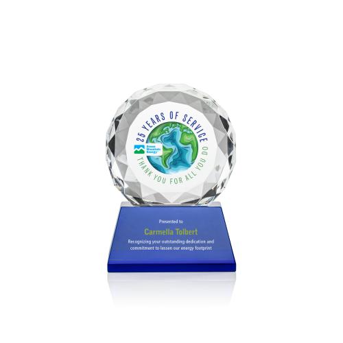 Awards and Plaques - Crystal Trophies - Milton Full Color on Pruitt Base Blue Circle Crystal Trophy