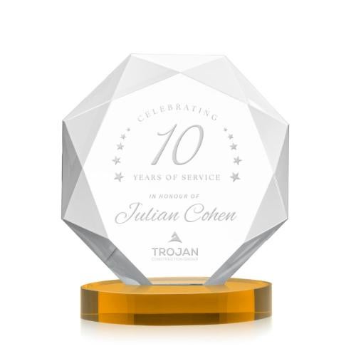 Awards and Plaques - Crystal Trophies - Minor on Alberton Base Amber Polygon Crystal Trophy
