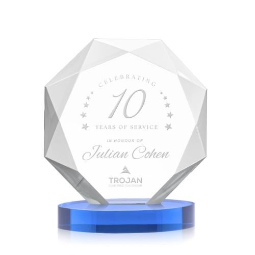 Awards and Plaques - Crystal Trophies - Minor on Alberton Base Sky Blue Polygon Crystal Trophy