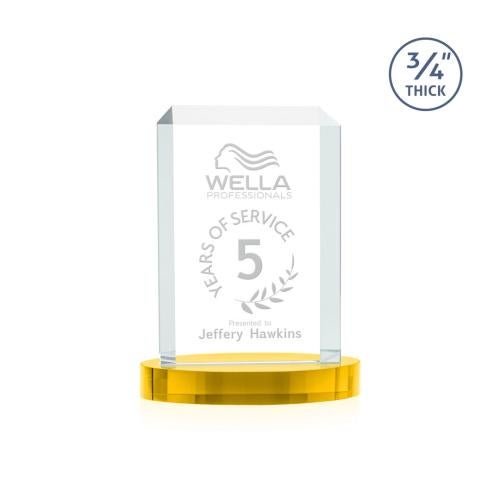 Awards and Plaques - Crystal Trophies - Carey on Alberton Base Gold Rectangle Crystal Trophy
