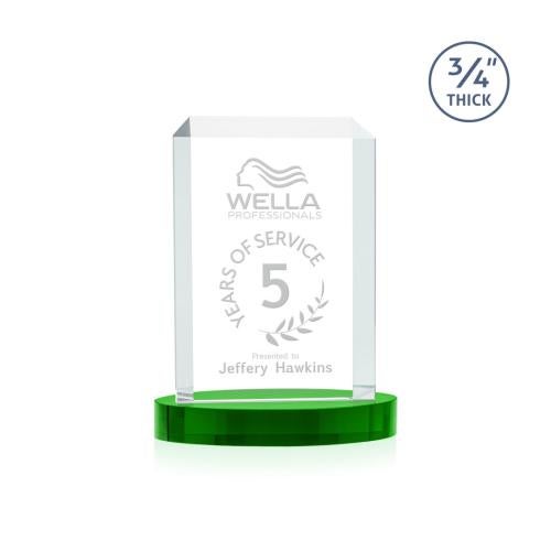 Awards and Plaques - Crystal Trophies - Carey on Alberton Base Green Rectangle Crystal Trophy
