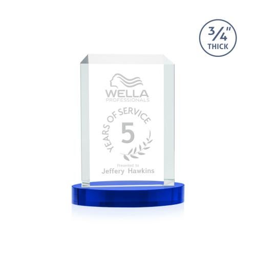 Awards and Plaques - Crystal Trophies - Carey on Alberton Base Blue Rectangle Crystal Trophy