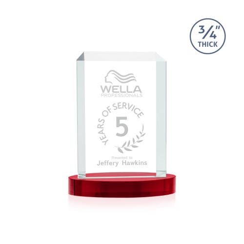 Awards and Plaques - Crystal Trophies - Carey on Alberton Base Red Rectangle Crystal Trophy