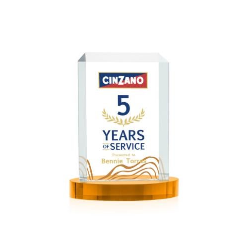 Awards and Plaques - Crystal Trophies - Carey Full Color on Alberton Base Amber Rectangle Crystal Trophy