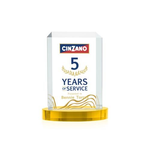 Awards and Plaques - Crystal Trophies - Carey Full Color on Alberton Base Gold Rectangle Crystal Trophy