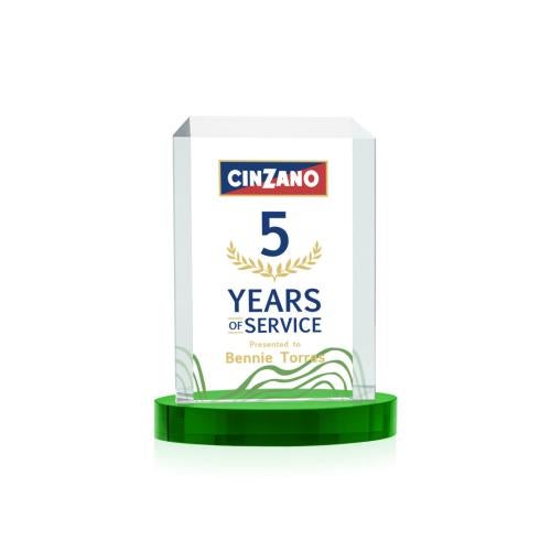 Awards and Plaques - Crystal Trophies - Carey Full Color on Alberton Base Green Rectangle Crystal Trophy