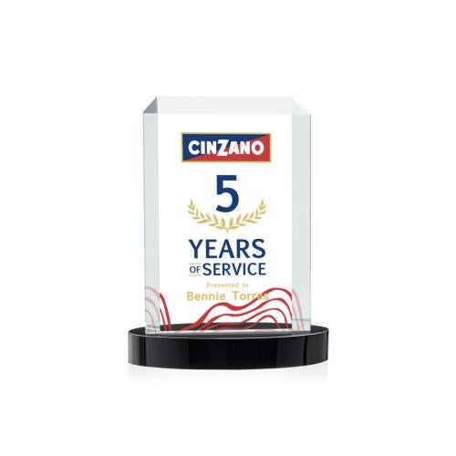 Awards and Plaques - Crystal Trophies - Carey Full Color on Alberton Base Black Rectangle Crystal Trophy