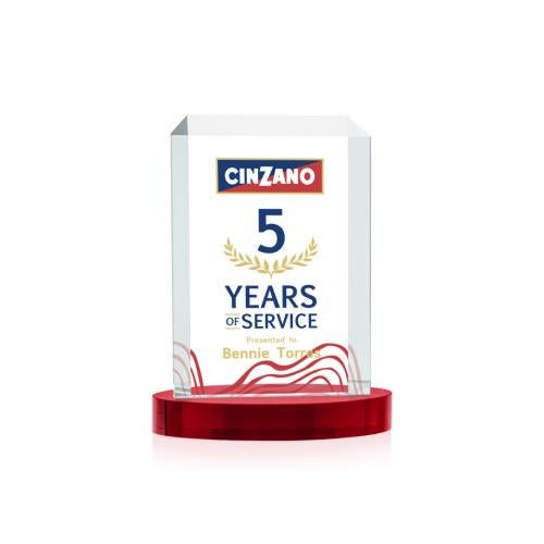 Awards and Plaques - Crystal Trophies - Carey Full Color on Alberton Base Red Rectangle Crystal Trophy