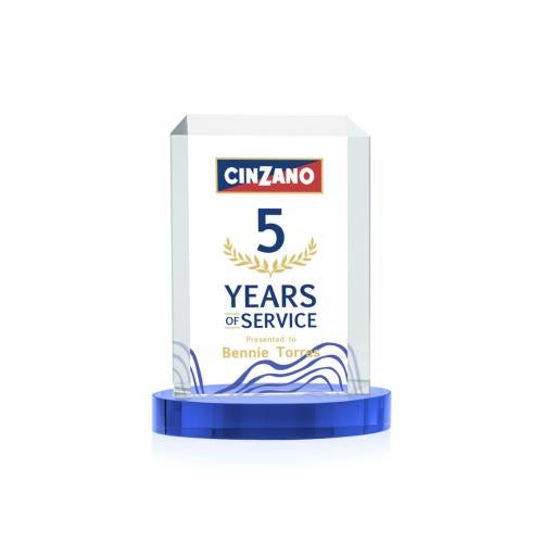 Awards and Plaques - Crystal Trophies - Carey Full Color on Alberton Base Sky Blue Rectangle Crystal Trophy