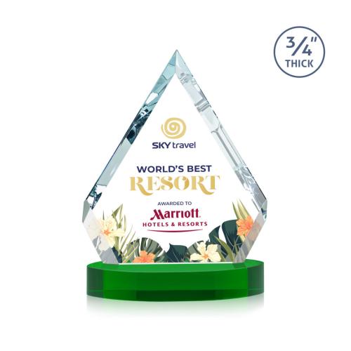 Awards and Plaques - Crystal Trophies - Apex Full Color on Alberton Base Green Crystal Trophy