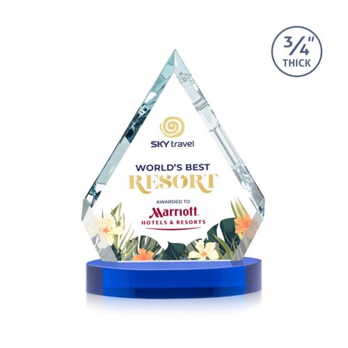 Awards and Plaques - Crystal Trophies - Apex Full Color on Alberton Base Blue Crystal Trophy