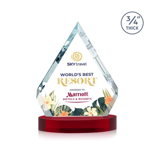 Awards and Plaques - Crystal Trophies - Apex Full Color on Alberton Base Red Crystal Trophy