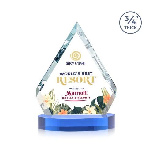 Awards and Plaques - Crystal Trophies - Apex Full Color on Alberton base Sky Blue Crystal Trophy