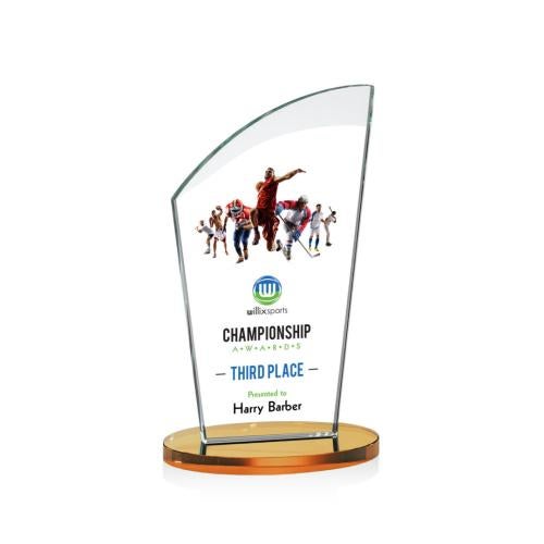 Awards and Plaques - Crystal Trophies - Darling Full Color Amber Peaks Crystal Trophy