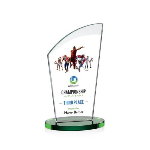 Awards and Plaques - Crystal Trophies - Darling Full Color Green Peaks Crystal Trophy