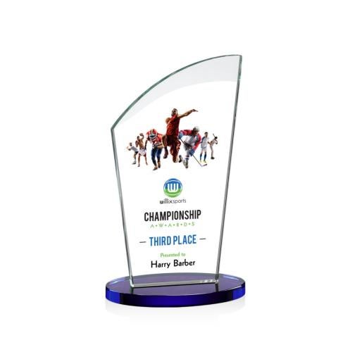 Awards and Plaques - Crystal Trophies - Darling Full Color Blue Peaks Crystal Trophy