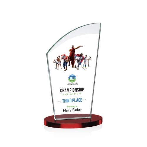 Awards and Plaques - Crystal Trophies - Darling Full Color Red Peaks Crystal Trophy