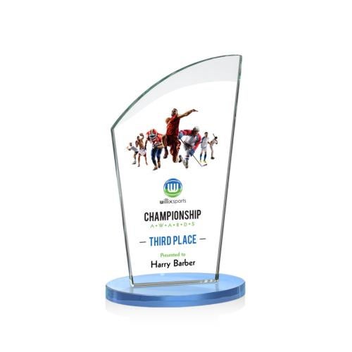 Awards and Plaques - Crystal Trophies - Darling Full Color Sky Blue Peaks Crystal Trophy